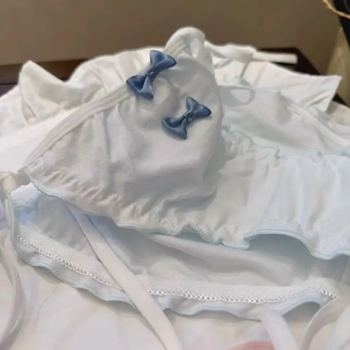 Lolita Blue Bow Ruffle Panties – Kawaii Soft Cotton Lingerie