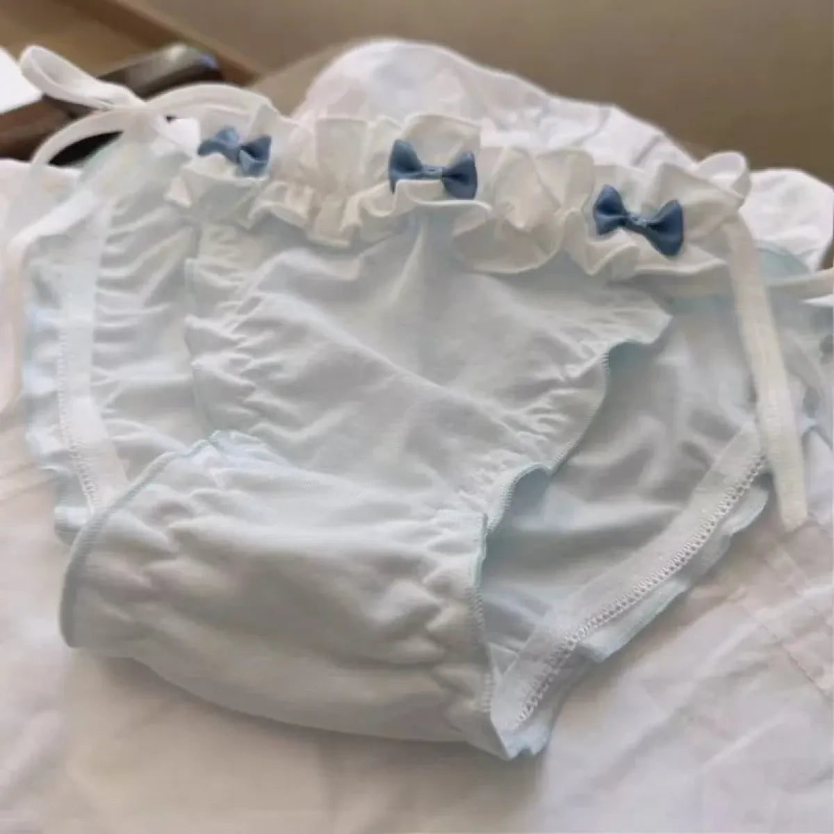 Lolita Blue Bow Ruffle Panties – Kawaii Soft Cotton Lingerie