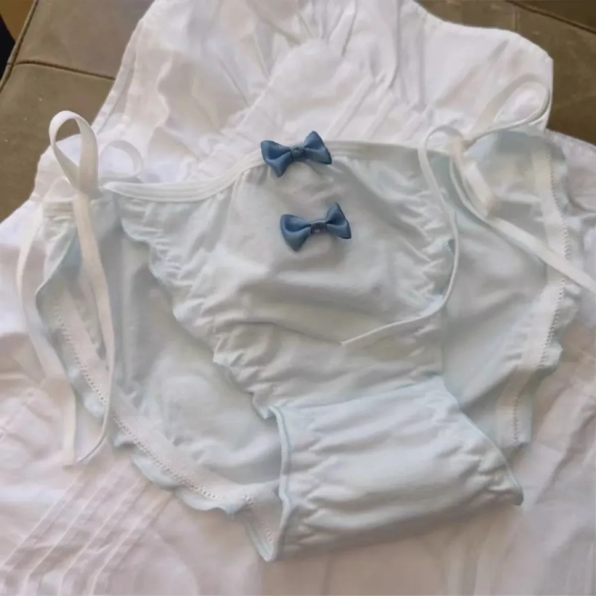 Lolita Blue Bow Ruffle Panties – Kawaii Soft Cotton Lingerie