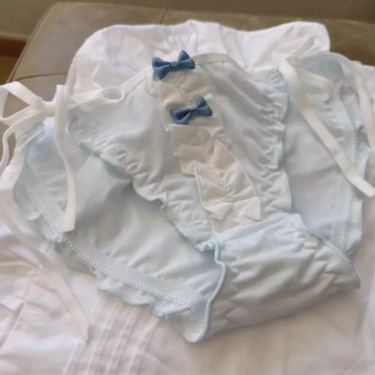 Lolita Blue Bow Ruffle Panties – Kawaii Soft Cotton Lingerie