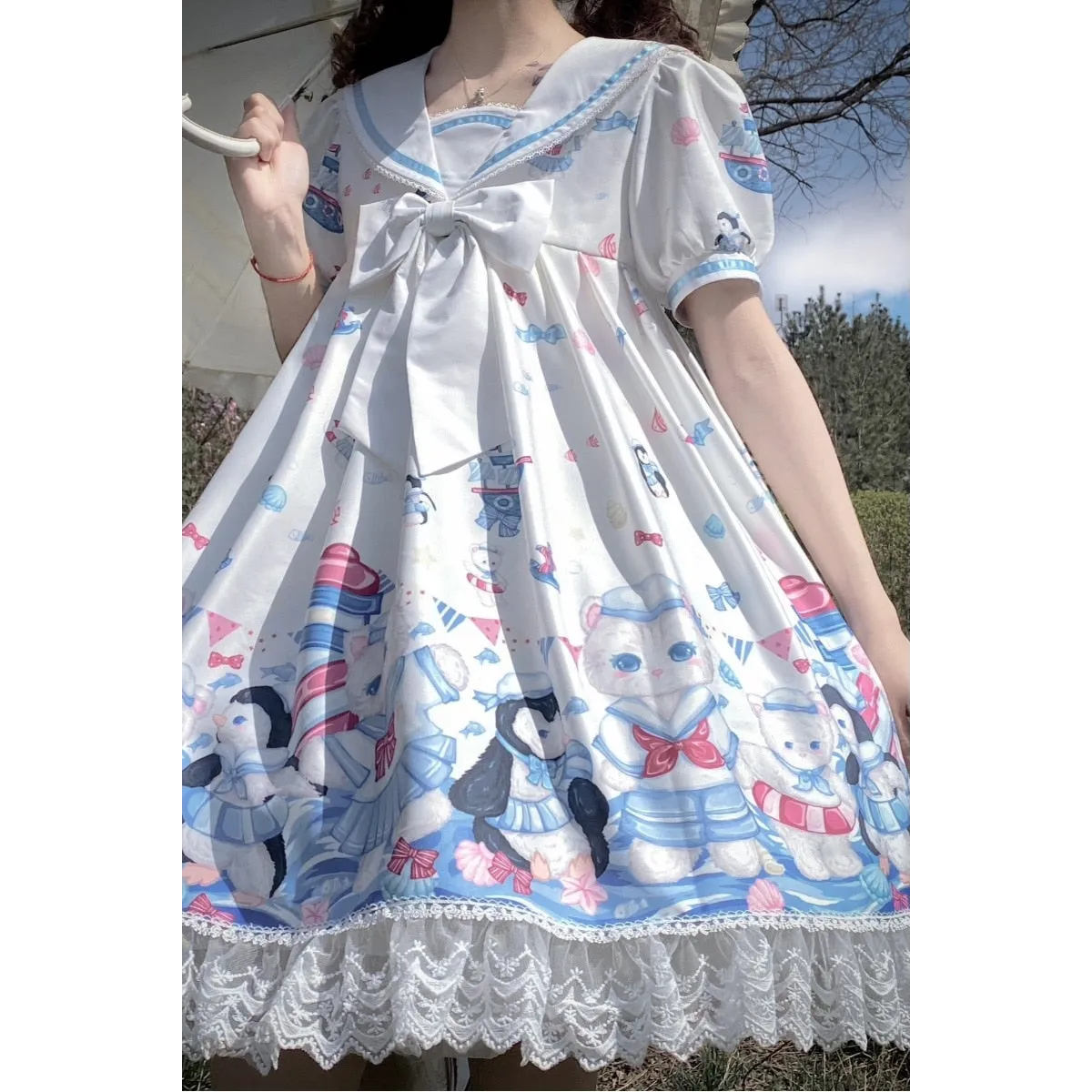 Lolita Dress With Cute Cat and Penguin Print