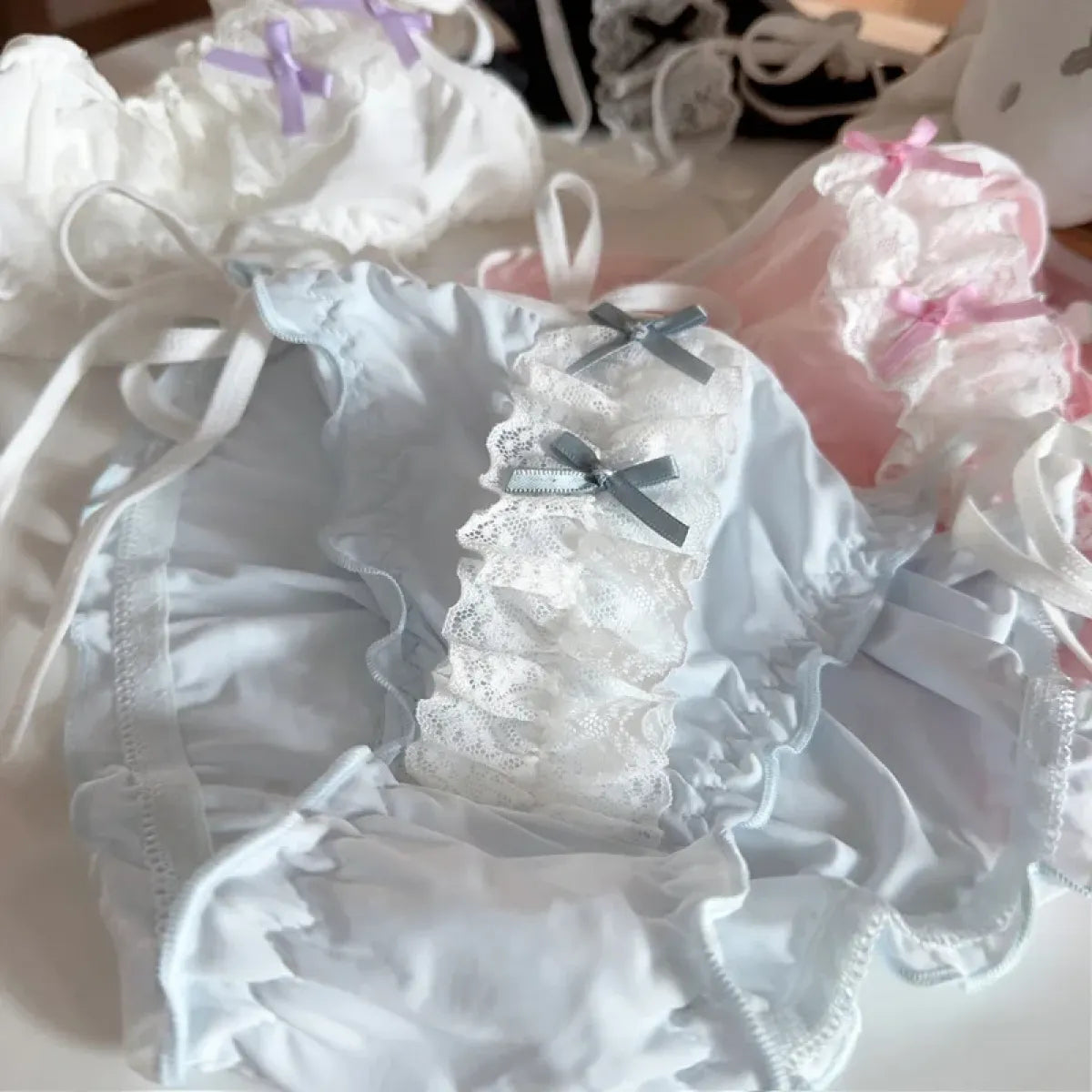 Lolita Lace Ruffle Bow Panties – Cute Low Waist Tie-Up Briefs