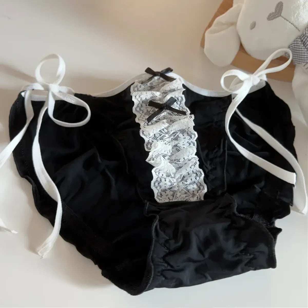 Lolita Lace Ruffle Bow Panties – Cute Low Waist Tie-Up Briefs