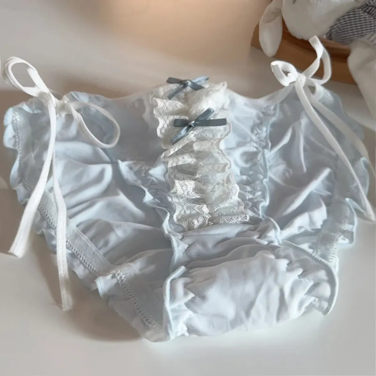 Lolita Lace Ruffle Bow Panties – Cute Low Waist Tie-Up Briefs