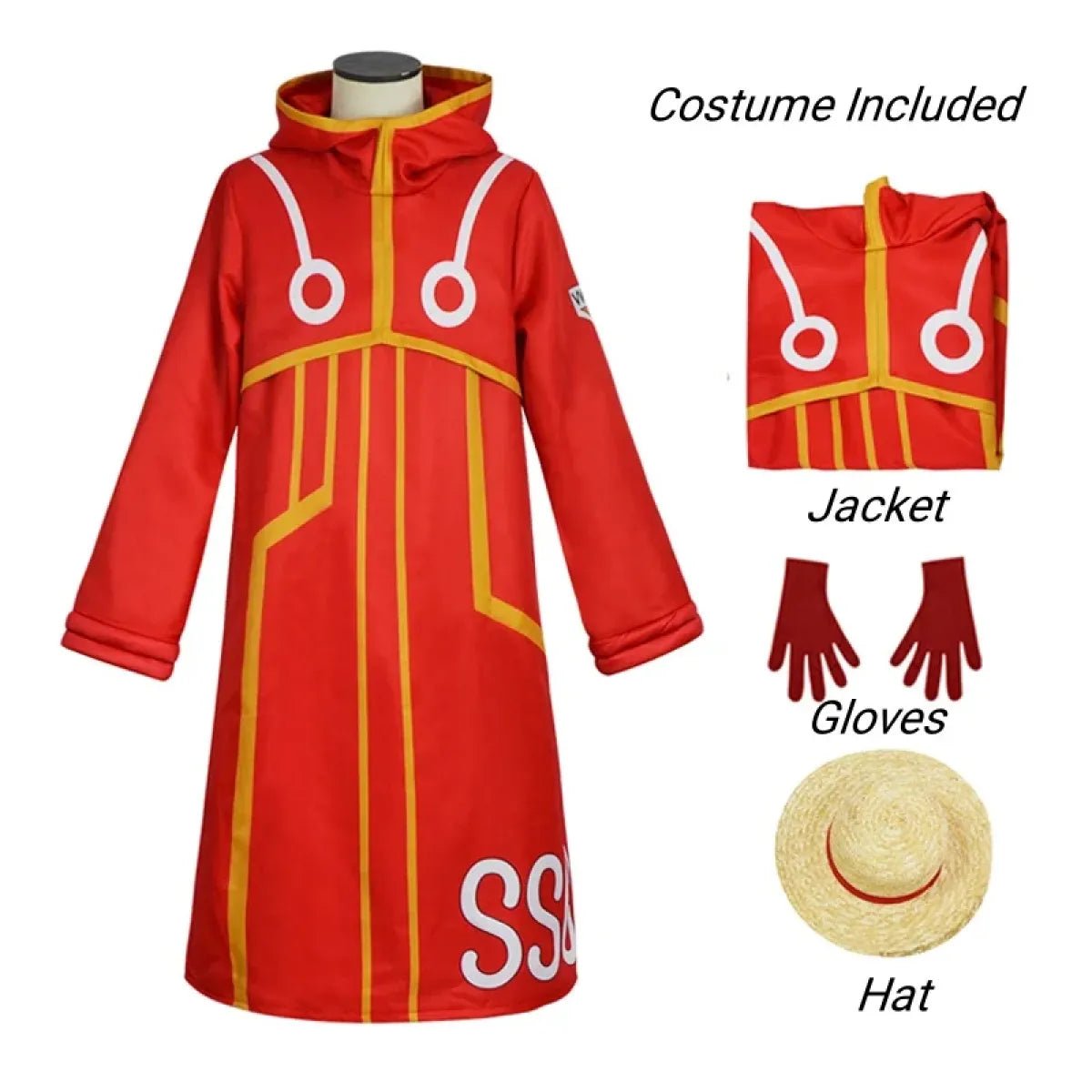 Luffy Egghead Island Cosplay – One Piece 163 Red Robe & Straw Hat Set