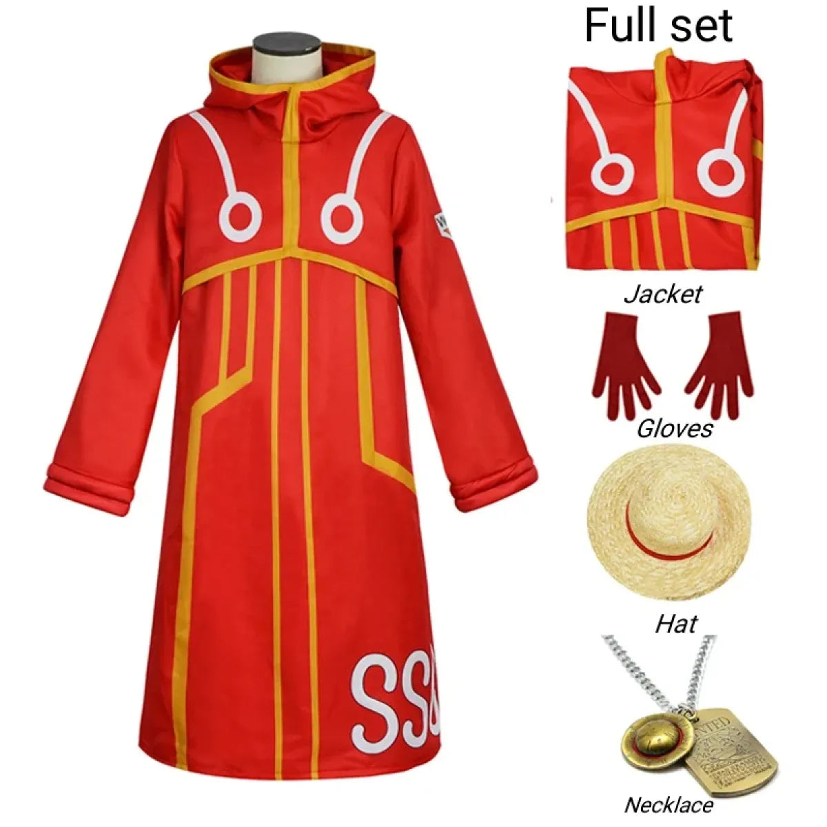 Luffy Egghead Island Cosplay – One Piece 163 Red Robe & Straw Hat Set