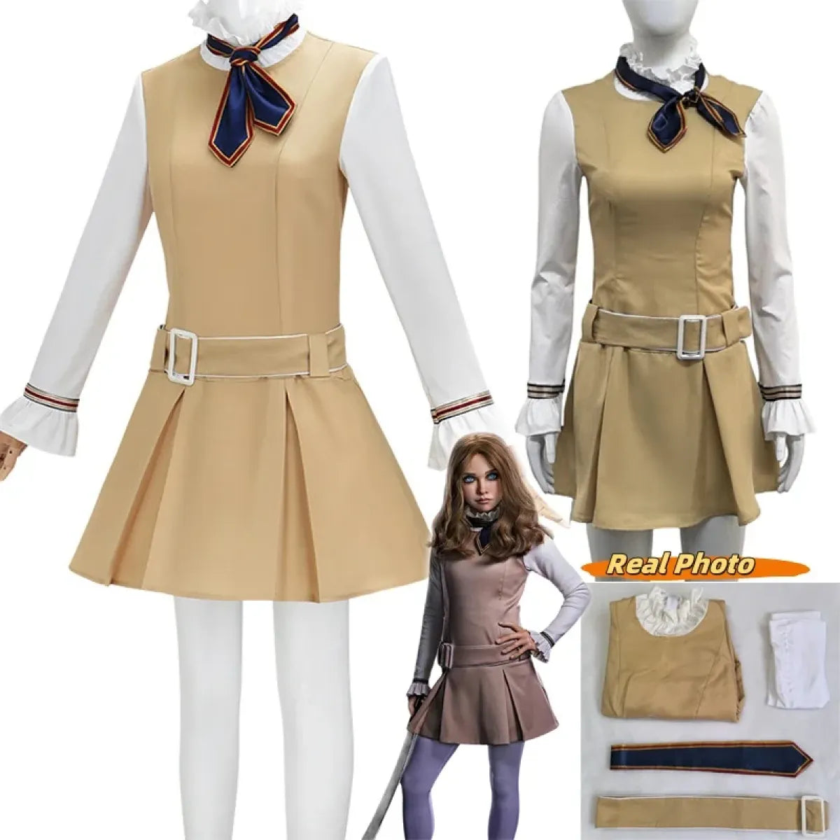 M3GAN 2.0 Cosplay Dress – Brown Uniform Set for Women & Girls