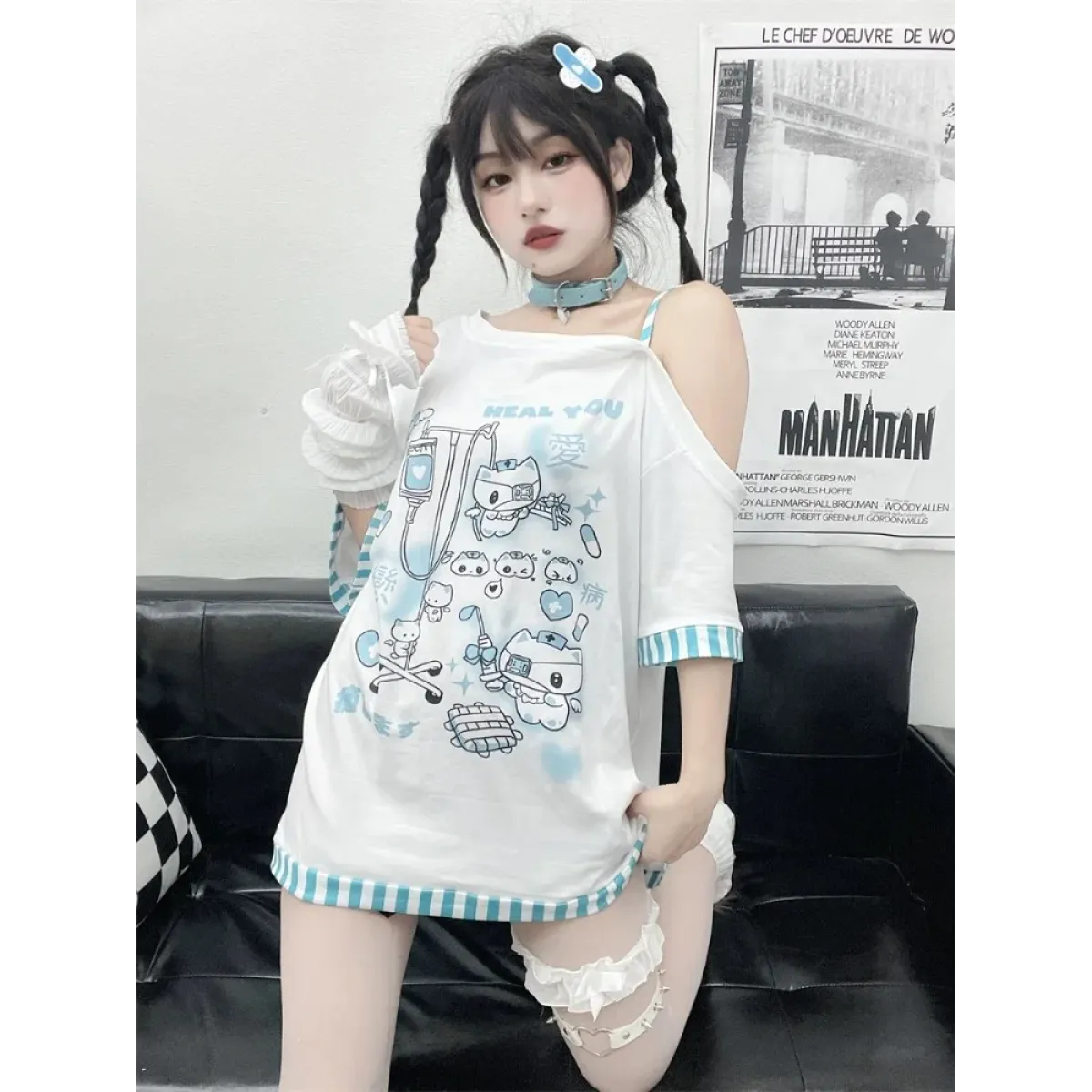 Medical Meow Tee – Kawaii Nurse Cat Graphic Oversized T-Shirt