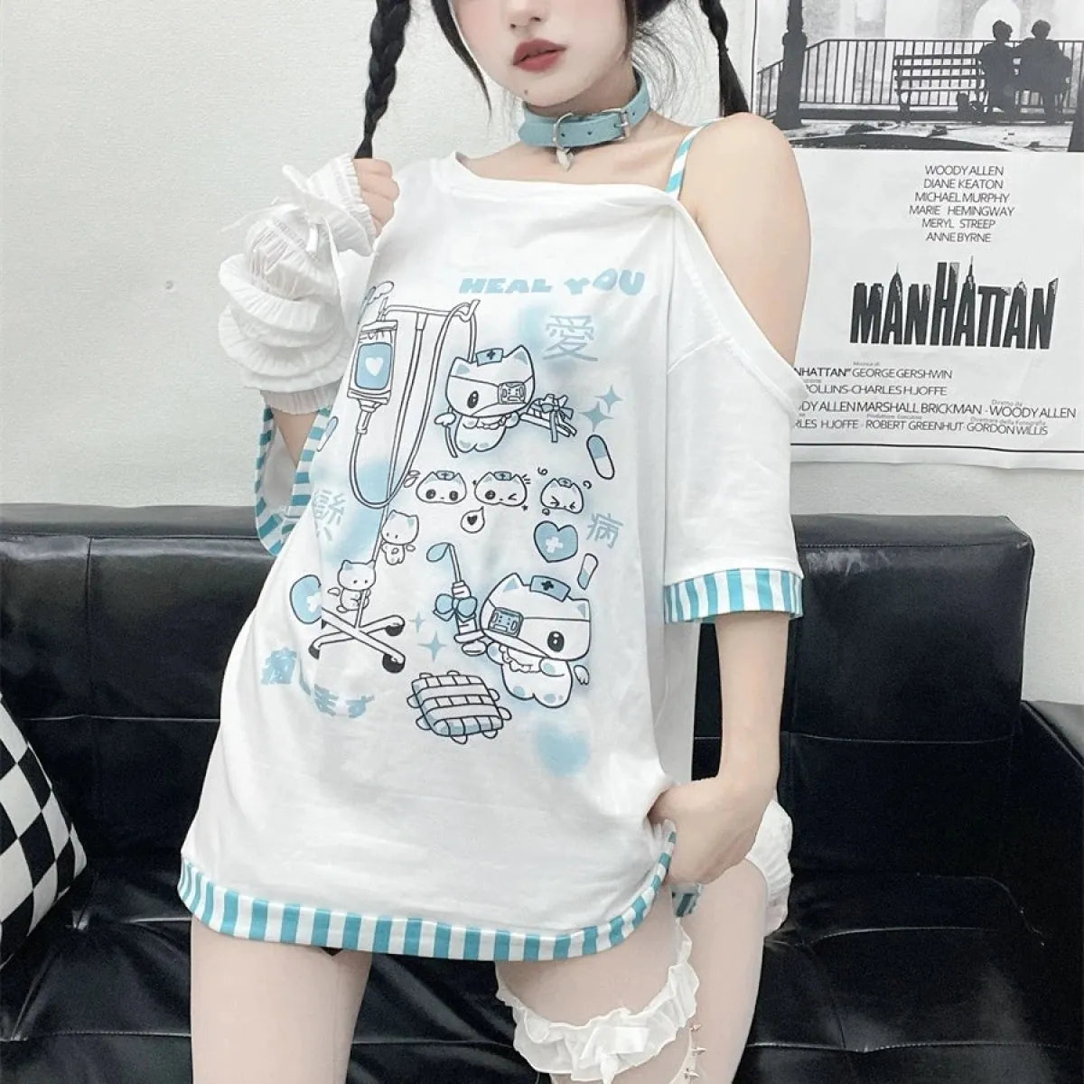 Medical Meow Tee – Kawaii Nurse Cat Graphic Oversized T-Shirt