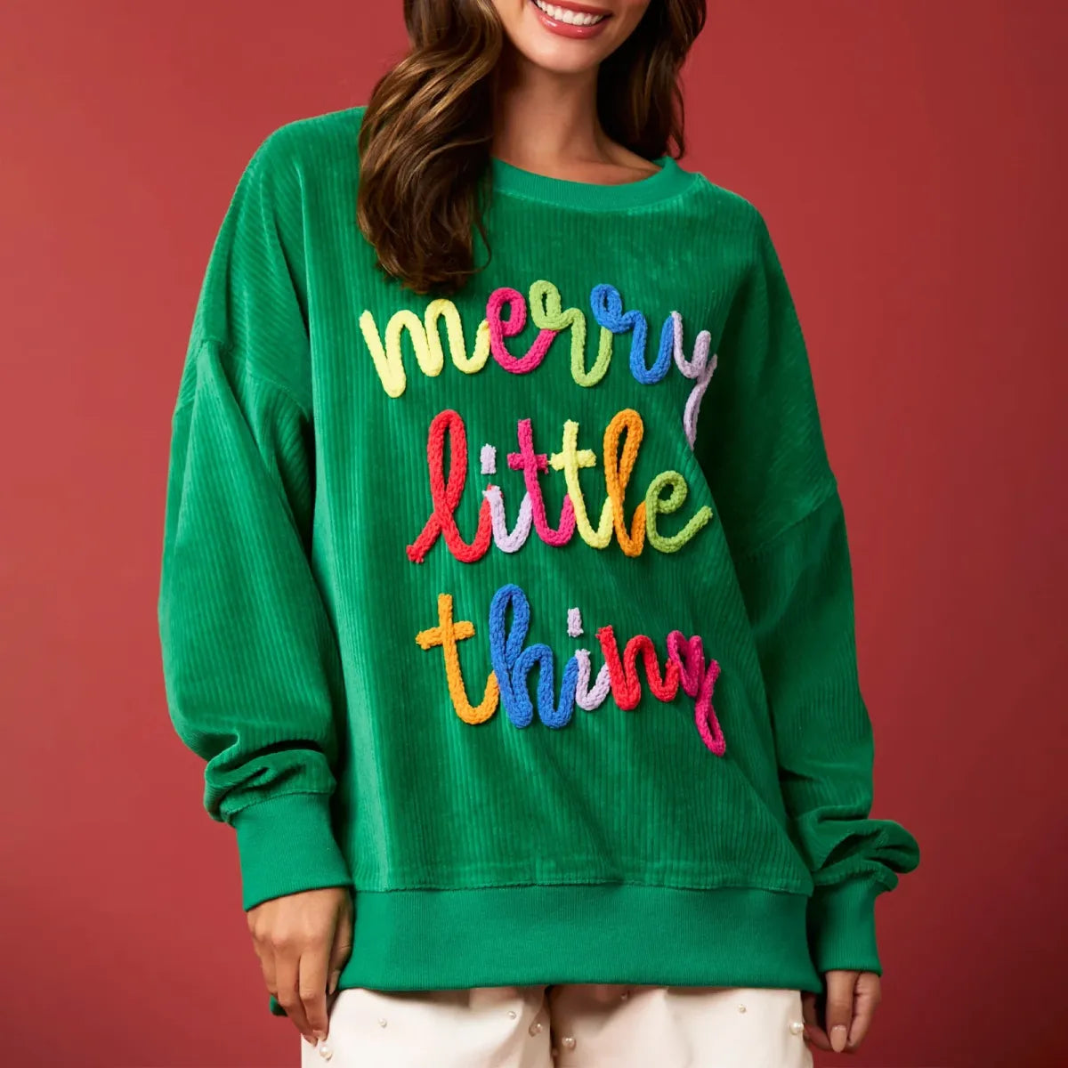Merry Christmas Sweatshirt - Glitter Patch Crewneck Pullover