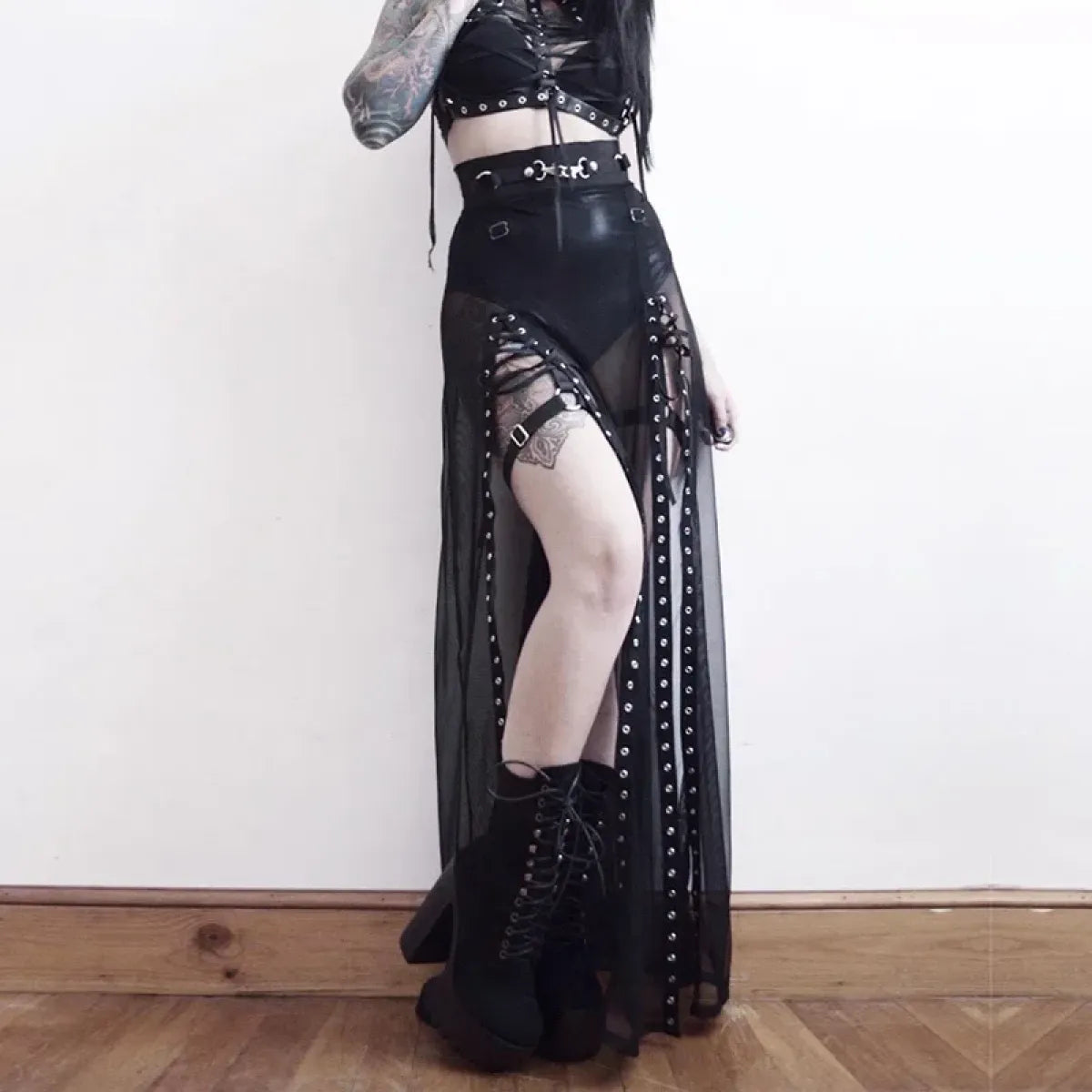 Punk Gothic Eyelet Mesh Skirt