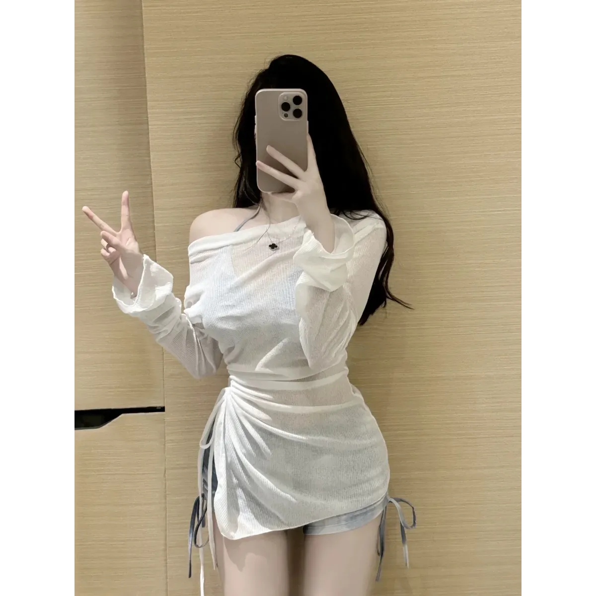 Mesh Tie Side Bikini Set – Korean 3-Piece Swimsuit with Cover-Up