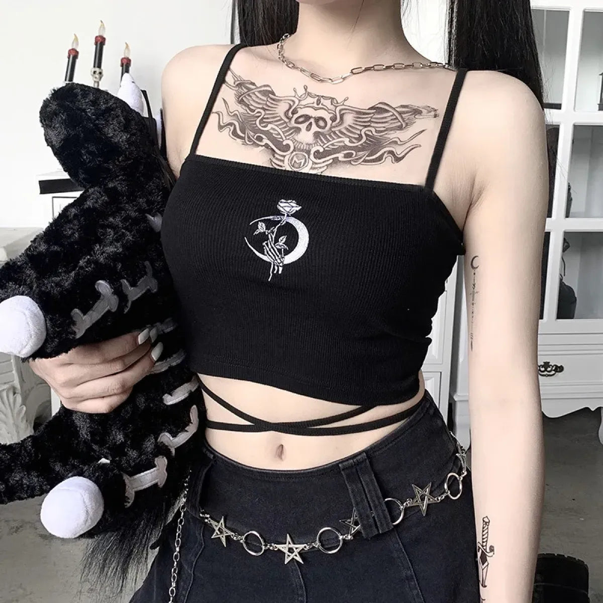 Midnight Moon Gothic Wrap Crop Top