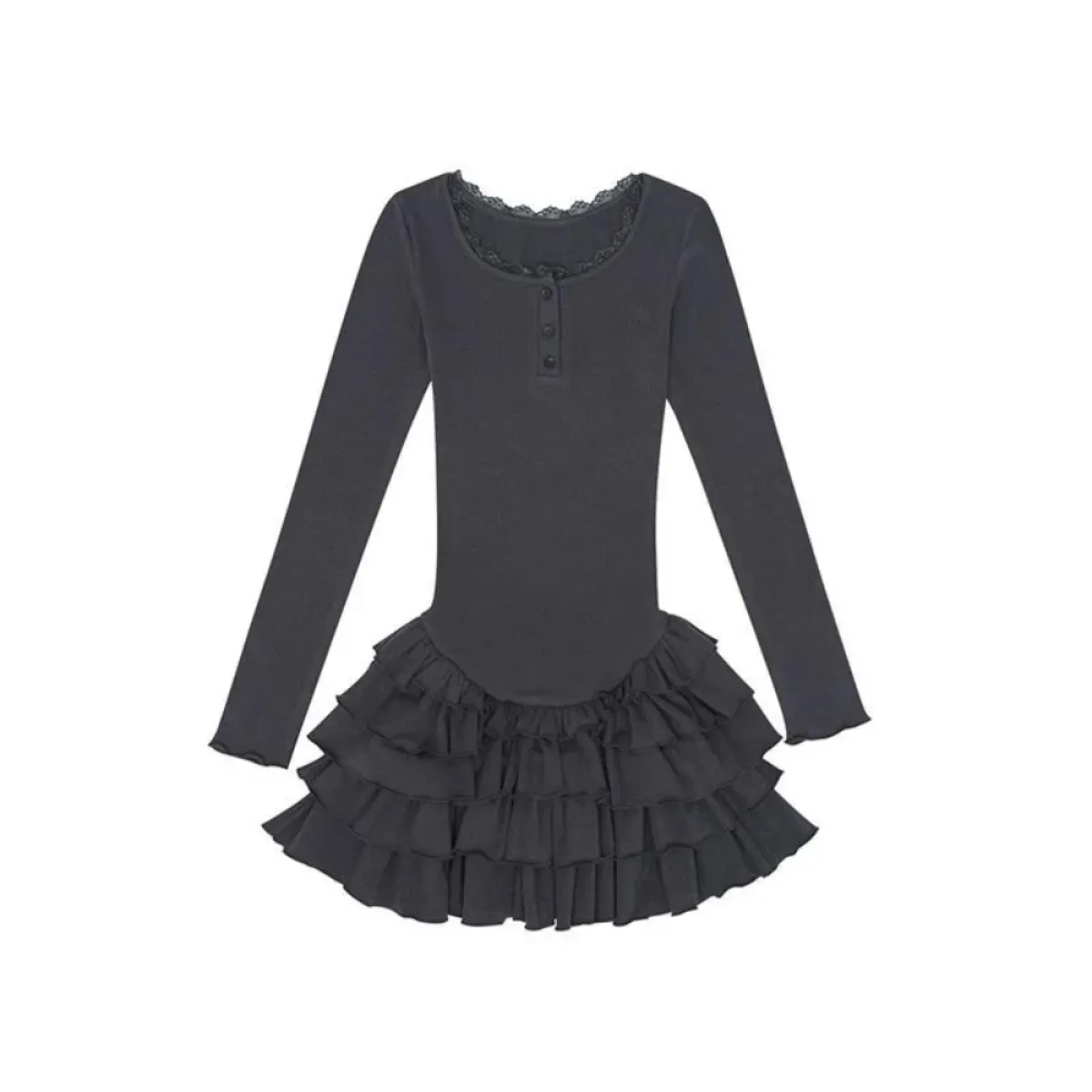 Ruffle Hem Mini Dress – Slim Fit Y2K Long Sleeve Design