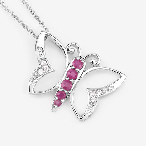 0.62 Carat Genuine Ruby and White Zircon .925 Sterling Silver Necklace