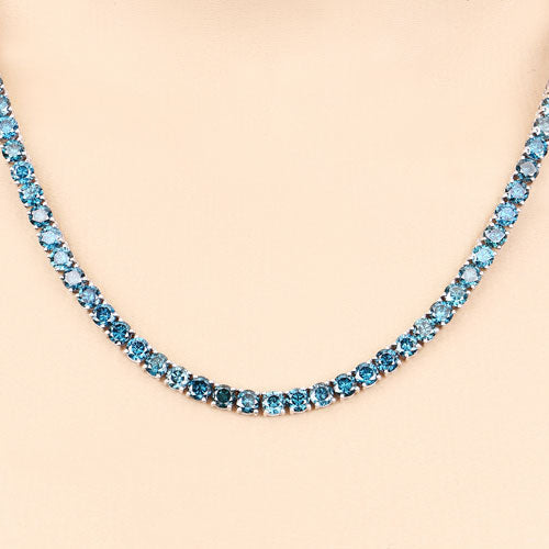 33.24 Carat Genuine Blue Diamond 14K White Gold Necklace