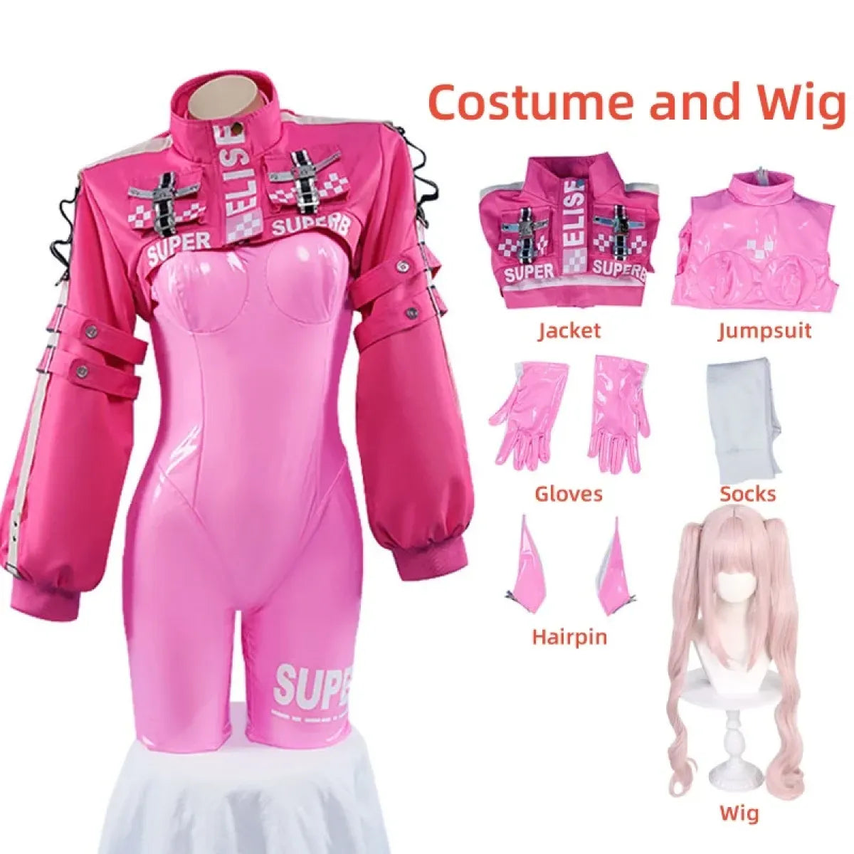 Nikki Alice Cosplay Costume – Pink Bodysuit, Jacket, Wig & Ears Set