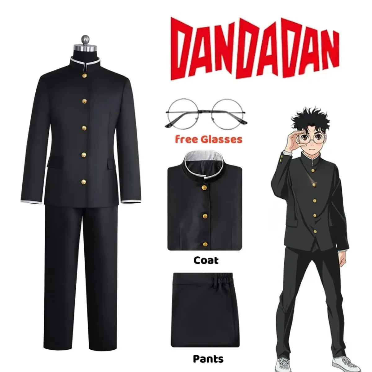 Ken Takakura Cosplay Costume – Dandadan School Uniform with Glasses