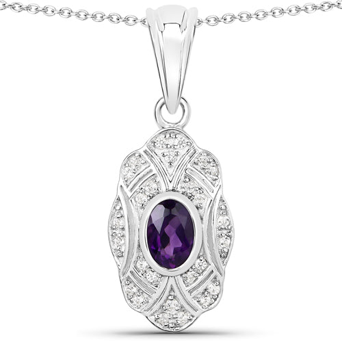 0.54 Carat Genuine Amethyst and White Topaz .925 Sterling Silver Pendant