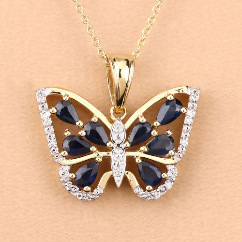 1.67 Carat Genuine Blue Sapphire and White Zircon .925 Sterling Silver Pendant