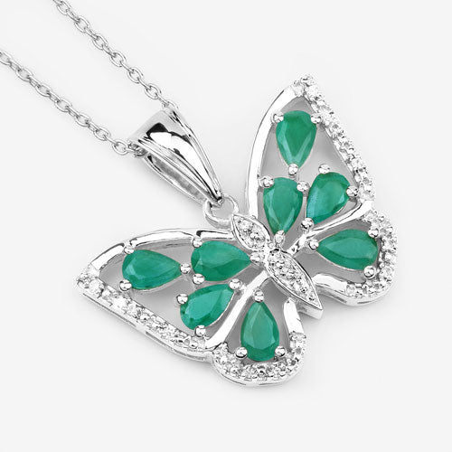 1.91 Carat Genuine Emerald and White Zircon .925 Sterling Silver Pendant