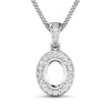 0.18 Carat Genuine White Diamond 14K White Gold Semi Mount Pendant - holds 8x6mm Oval Gemstone