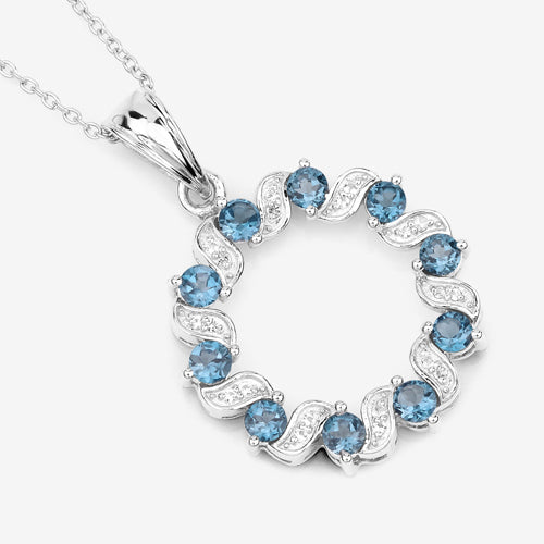 1.50 Carat Genuine London Blue Topaz and White Topaz .925 Sterling Silver Pendant