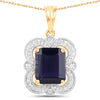 4.07 Carat Genuine Iolite and White Diamond 14K Yellow Gold Pendant