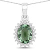 1.39 Carat Genuine Green Tourmaline and White Diamond 14K White Gold Pendant