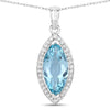 2.55 Carat Genuine Aquamarine and White Diamond 14K White Gold Pendant