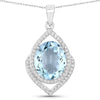 3.82 Carat Genuine Aquamarine and White Diamond 14K White Gold Pendant