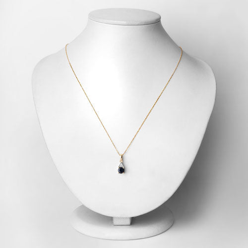 0.88 Carat Genuine Blue Sapphire and White Diamond 10K Yellow Gold Pendant