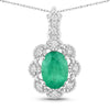 0.79 Carat Genuine Zambian Emerald and White Diamond 10K White Gold Pendant