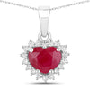 1.48 Carat Genuine Ruby and White Diamond 14K White Gold Pendant