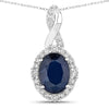1.72 Carat Genuine Blue Sapphire and White Diamond 14K White Gold Pendant