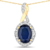 1.72 Carat Genuine Blue Sapphire and White Diamond 14K Yellow Gold Pendant