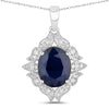 6.44 Carat Genuine Blue Sapphire and White Diamond 14K White Gold Pendant