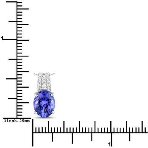 2.03 Carat Genuine Tanzanite and White Diamond 14K White Gold Pendant