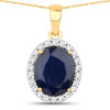 4.63 Carat Genuine Blue Sapphire and White Diamond 14K Yellow Gold Pendant