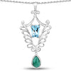 9.23 Carat Genuine Emerald and Swiss Blue Topaz .925 Sterling Silver Pendant
