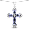 1.84 Carat Genuine Tanzanite and White Zircon .925 Sterling Silver Pendant