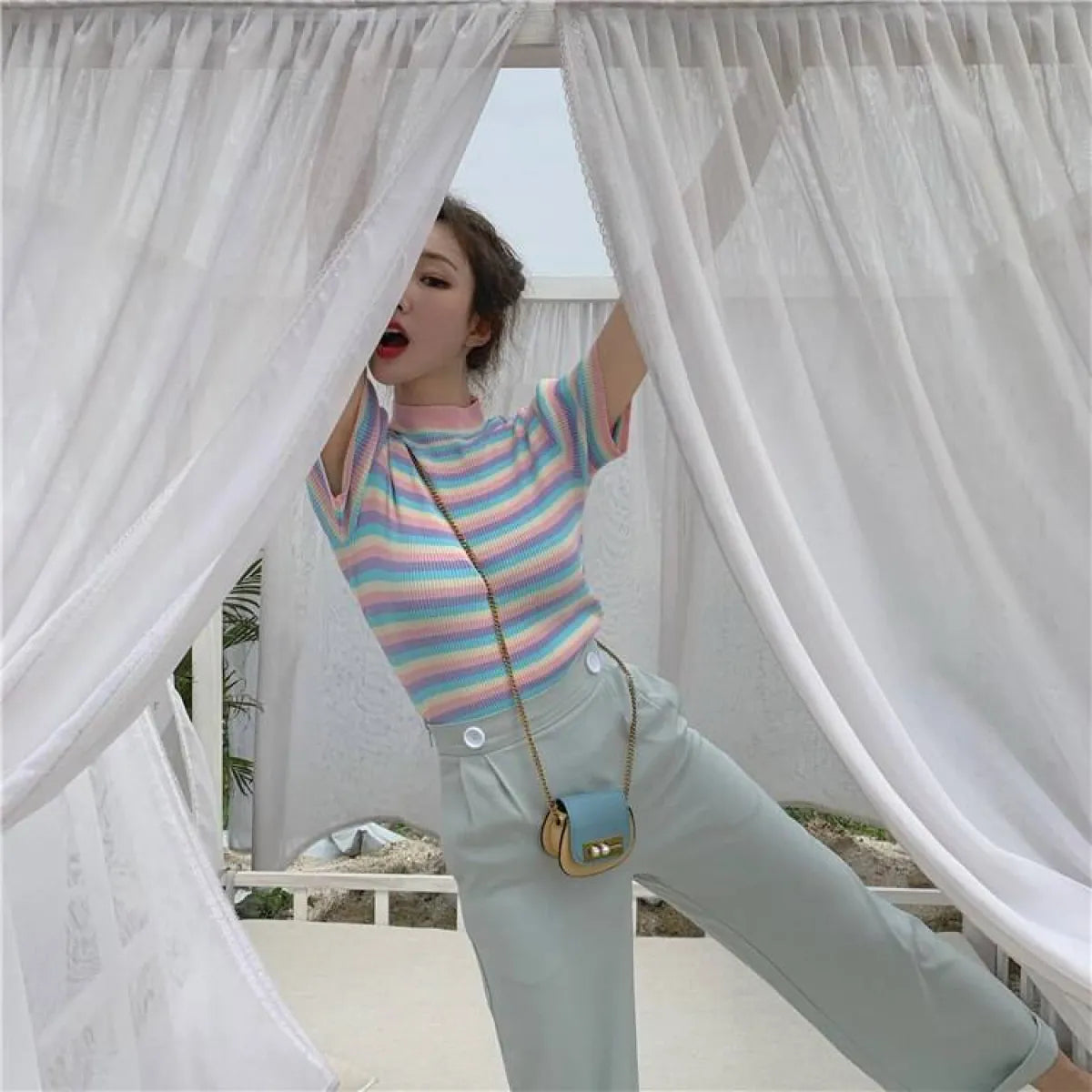 Pastel Striped Crop Top