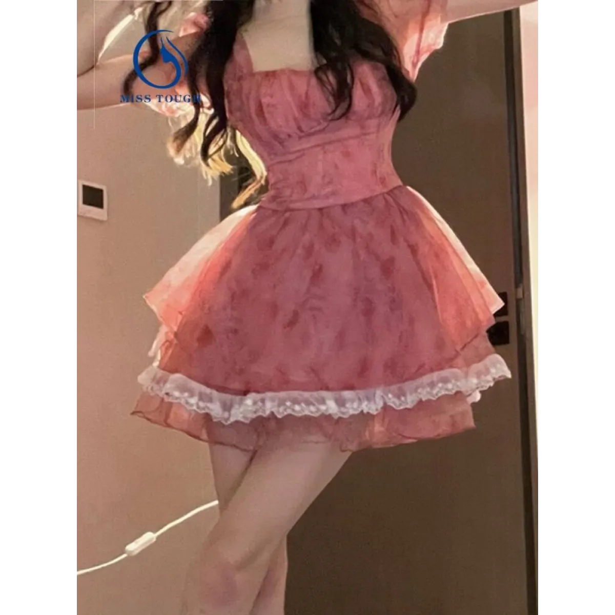 Pink Floral Short Party Dress