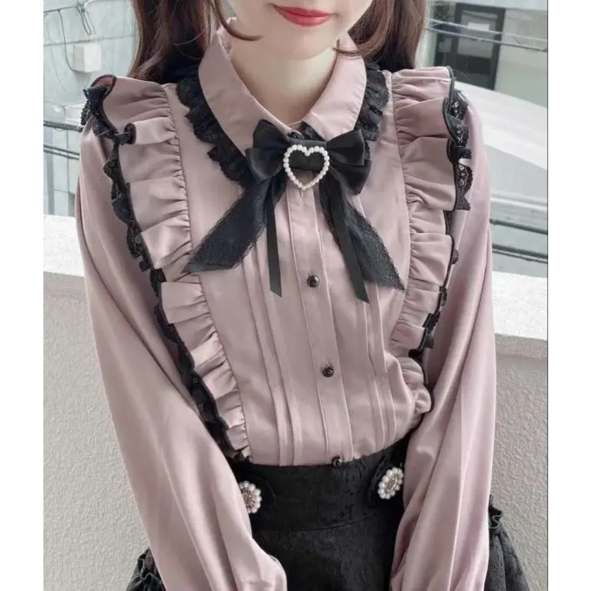 Pink Lace Ruffle Blouse - Kawaii Lolita Bow Top