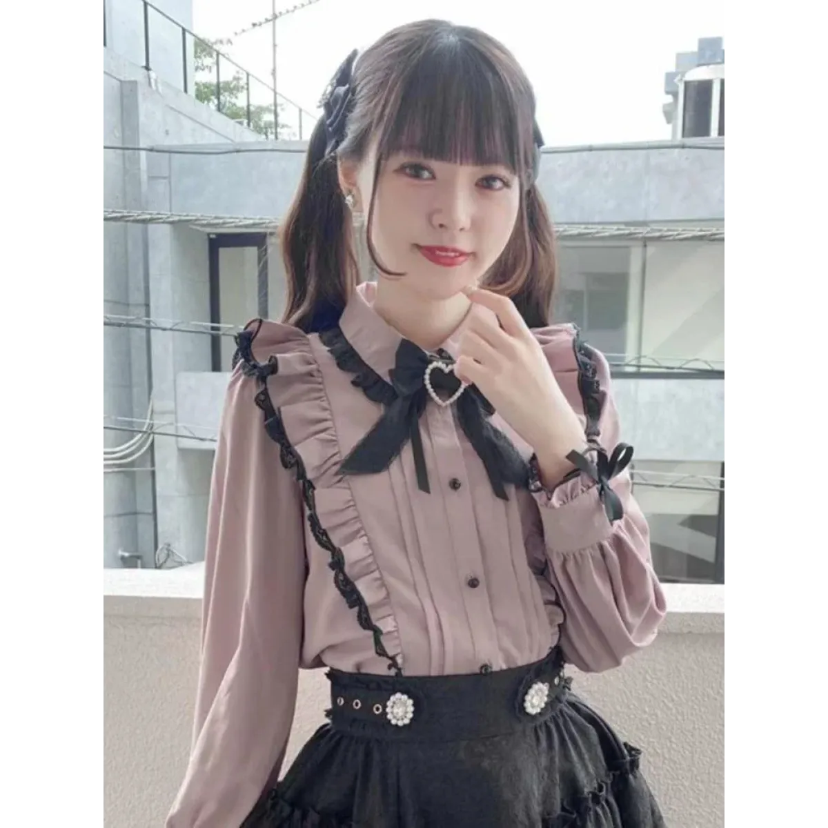 Pink Lace Ruffle Blouse - Kawaii Lolita Bow Top