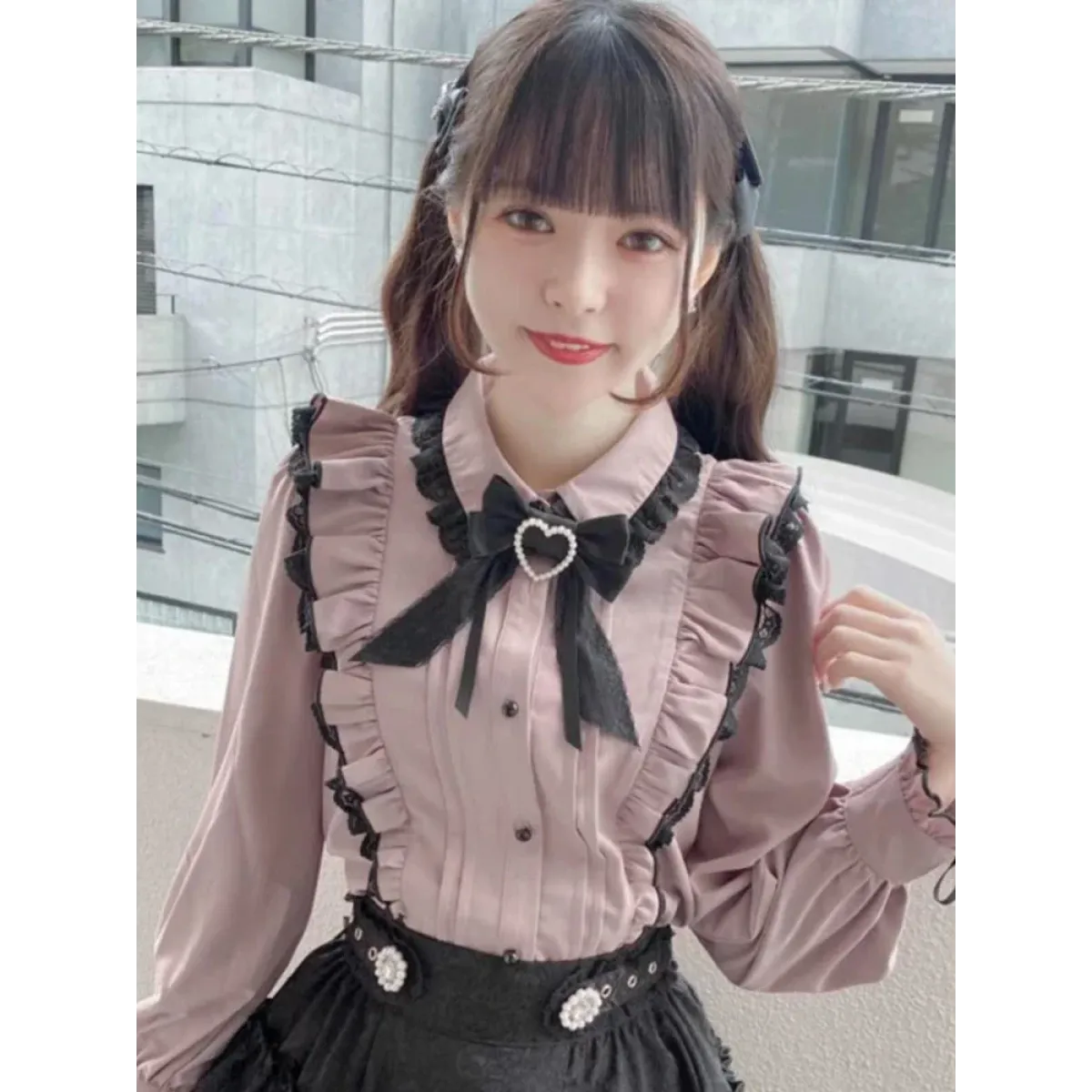 Pink Lace Ruffle Blouse - Kawaii Lolita Bow Top
