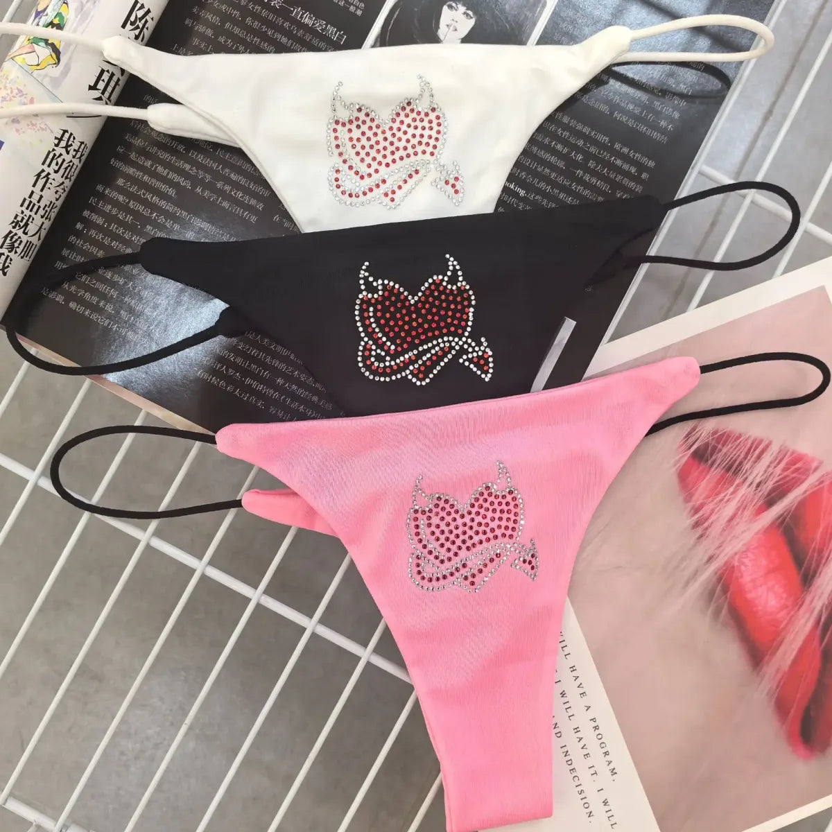 Pink Rhinestone Cat G-String – Kawaii Low Waist Thong Lingerie