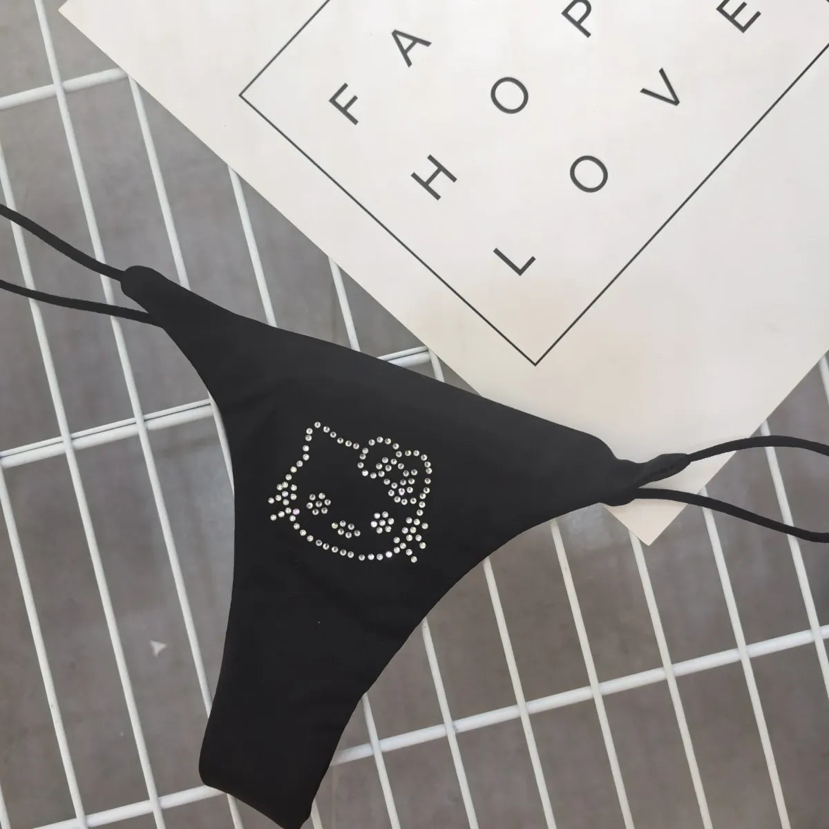 Pink Rhinestone Cat G-String – Kawaii Low Waist Thong Lingerie