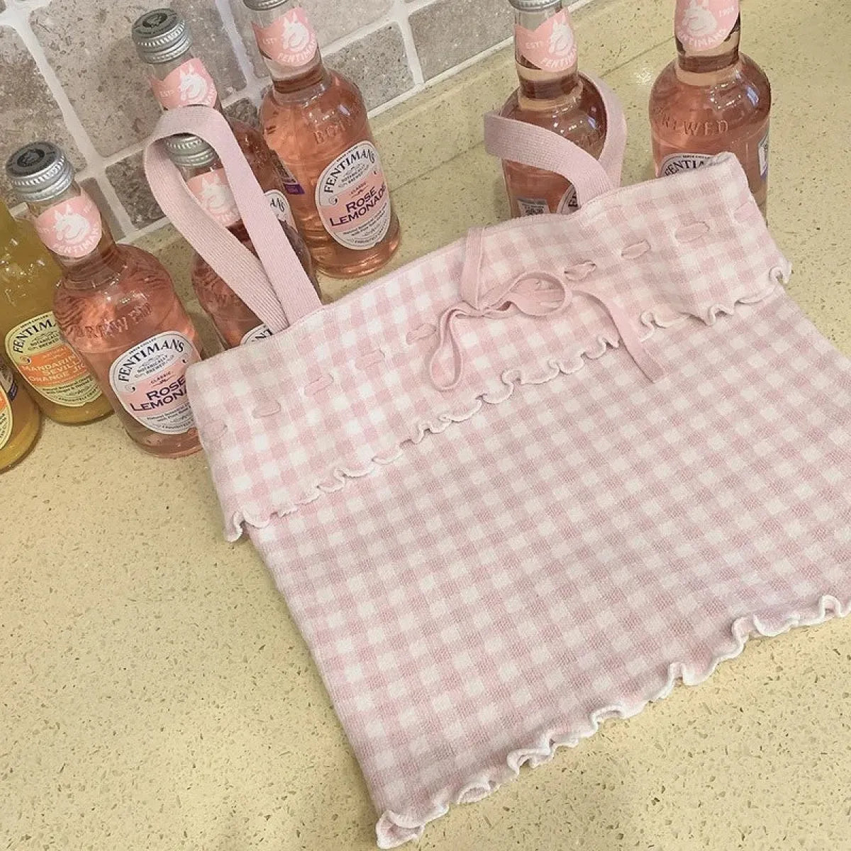 Pink Sweet Plaid Ribbon Crop Top