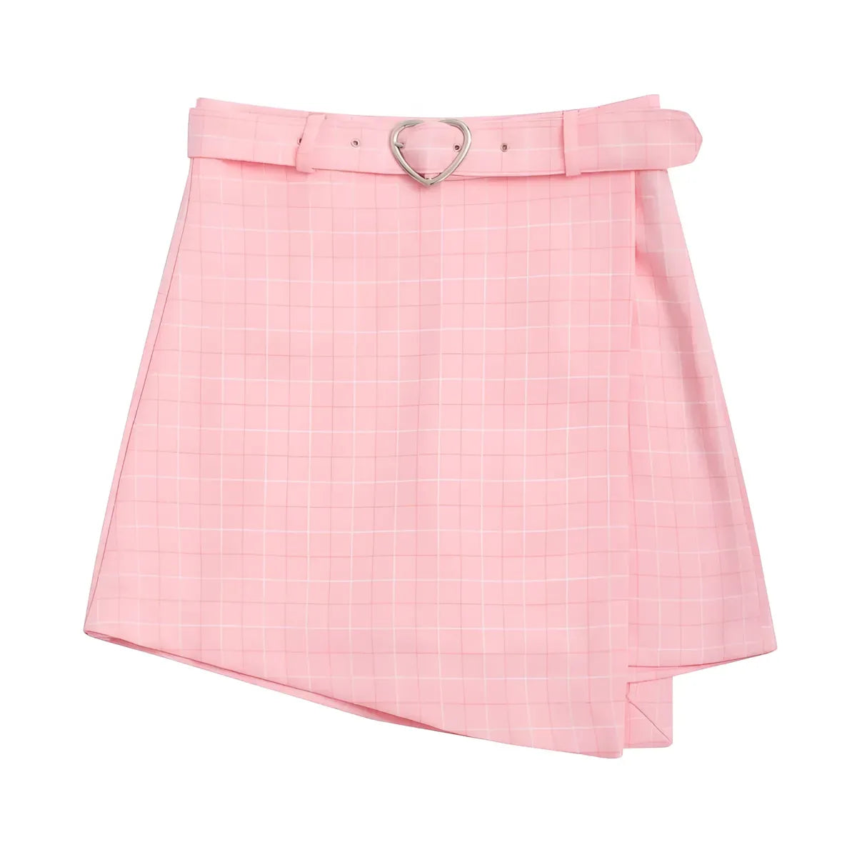 Plaid A-Line Mini Skirt with Heart Buckle